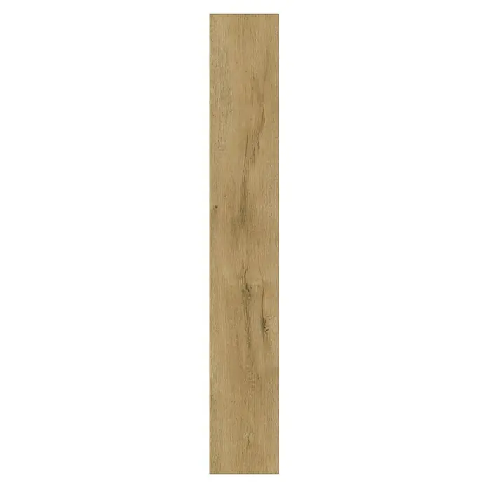 b!design Vinylboden SPC - Conway Eiche, Landhausdiele, 1.220 x 181 x 3,5 mm - Detailaufnahme einer Holzbodenfliese in warmen Brauntönen, die eine natürliche Holzstruktur und dezente Maserung aufweist.