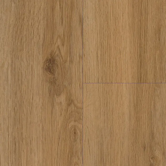 b!design Vinylbodenmuster SPC Kansas Eiche - 180 x 160 x 3,8 mm, Landhausdiele - Nahaufnahme von vier quadratischen Eichenlaminat-Bodenfliesen, die ein warmes und natürliches Aussehen bieten, ideal für moderne Wohnräume.