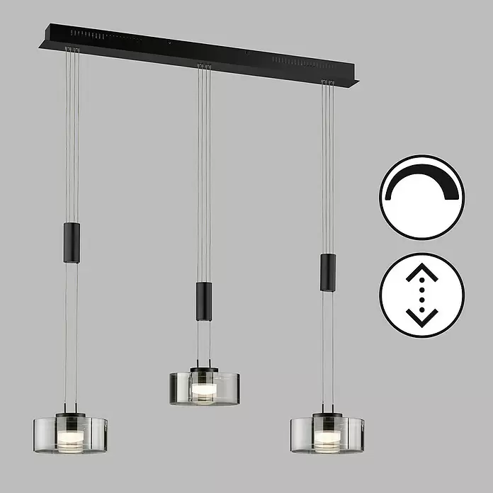 Fischer & Honsel LED-Pendelleuchte Lavin - 27 W, Schwarz, Warmweiß, 3 Stk. - Schwarze dreiflammige Pendelleuchte mit klaren Glasschirmen, dimmbar und höhenverstellbar.