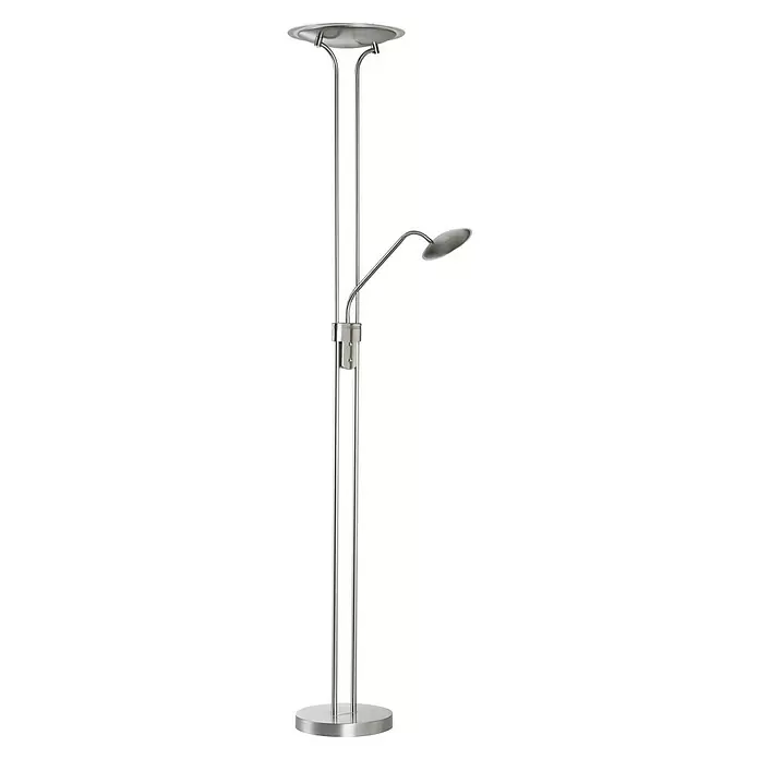 Fischer & Honsel Tallri LED-Deckenfluter - 42,5 W, Höhe: 180 cm, Nickel, Mehrfarbig - Stehleuchte aus gebürstetem Metall mit Deckenfluter und verstellbarer Leselampe.