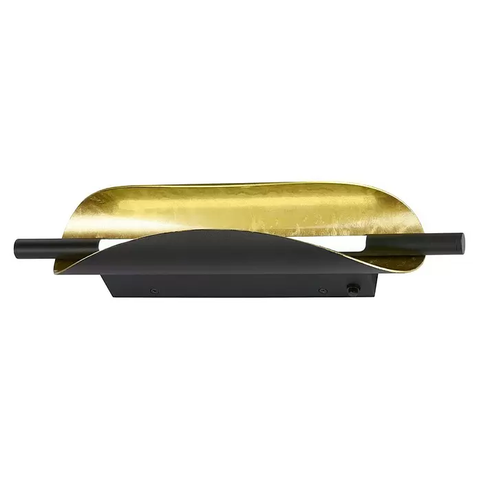Fischer & Honsel LED-Wandleuchte Skal - 4 W, L x B x H: 42 x 8 x 10,5 cm, Sandschwarz/Gold, Mehrfarbig - Moderne Wandleuchte mit schwarzem Sockel, goldenem, gebogenem Reflektor und horizontaler weißer Lichtleiste.