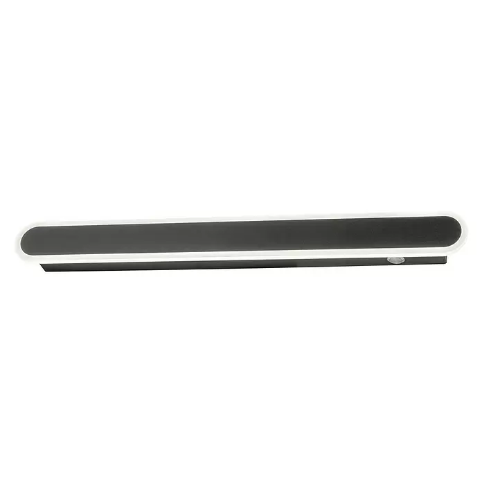 Fischer & Honsel LED-Wandleuchte Stretto - 16 W, L x B x H: 60 x 5 x 4,5 cm, Sandschwarz, Warmweiß - Langes, dunkelgraues LED-Licht mit abgerundeten Enden, leuchtendem weißem Rand und einem silbernen Knopf.