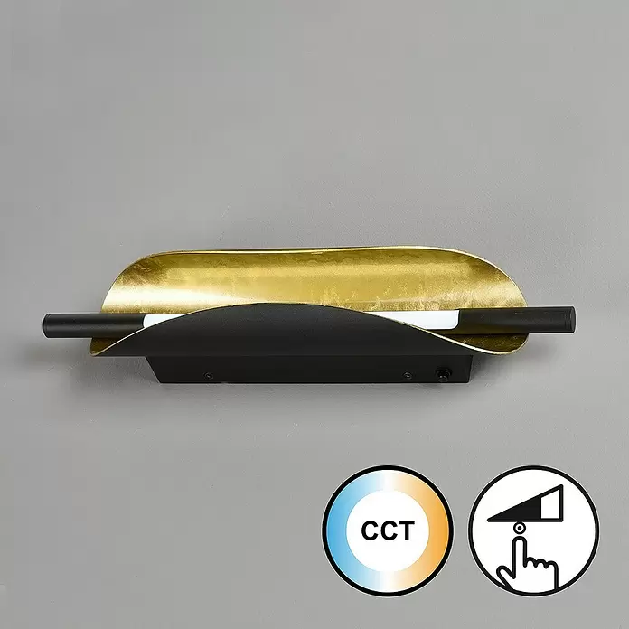 Fischer & Honsel LED-Wandleuchte Skal - 4 W, L x B x H: 42 x 8 x 10,5 cm, Sandschwarz/Gold, Mehrfarbig - Moderne Wandleuchte in Schwarz-Gold mit einstellbarer Farbtemperatur (CCT) und Touch-Dimmfunktion.