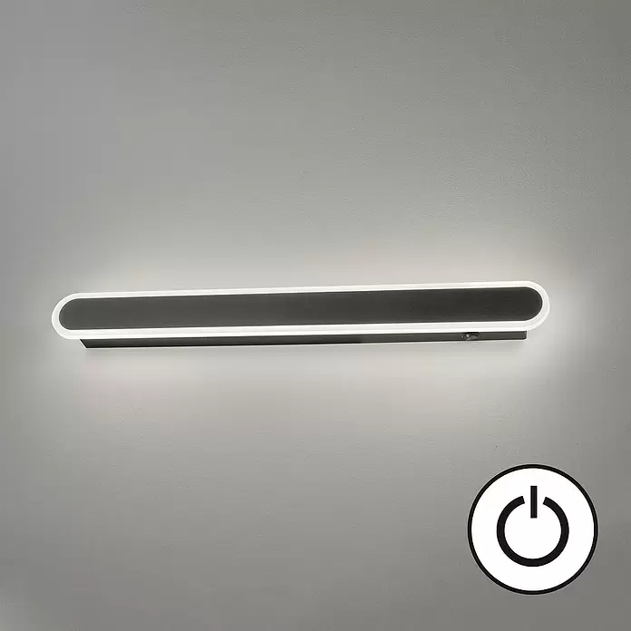 Fischer & Honsel LED-Wandleuchte Stretto - 16 W, L x B x H: 60 x 5 x 4,5 cm, Sandschwarz, Warmweiß - Moderne schwarze LED-Wandleuchte, länglich mit abgerundeten Enden, strahlt weißes Licht aus, mit integriertem Schalter.