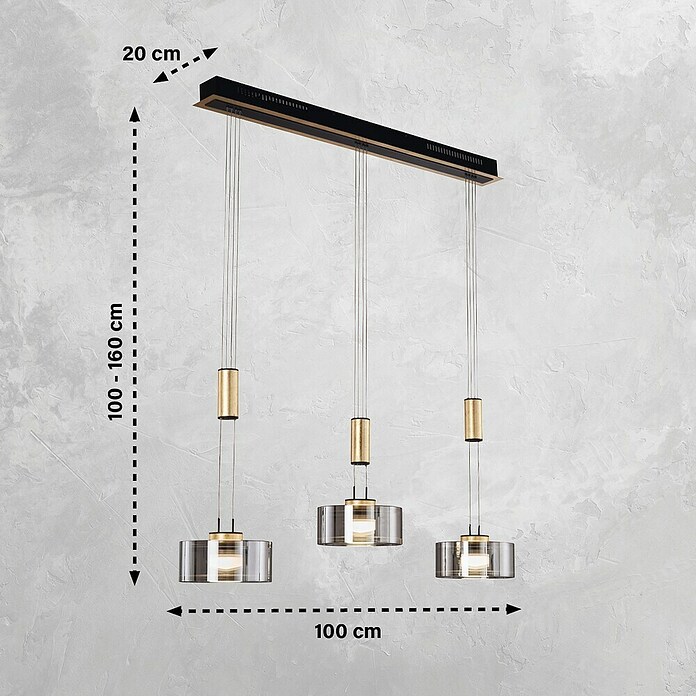 Fischer & Honsel LED-Pendelleuchte Lavin (27 W, Gold/Schwarz, Warmweiß, 3 Stk.) | BAUHAUS