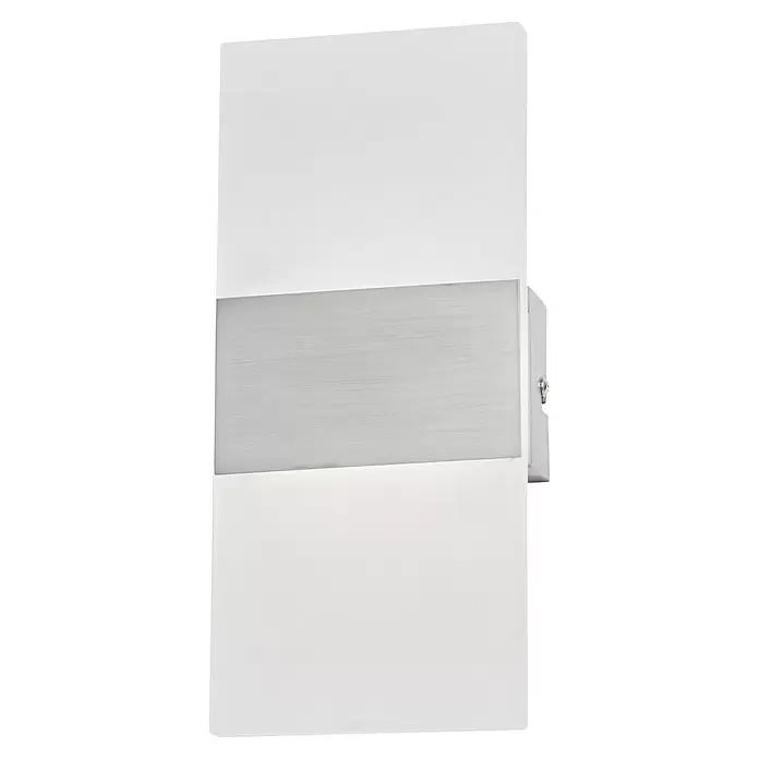 Fischer & Honsel LED-Wandleuchte Foder - 7 W, L x B x H: 5 x 12 x 27 cm, Nickel, Warmweiß - Weiße rechteckige Wandleuchte mit gebürstetem Silbermetallband.