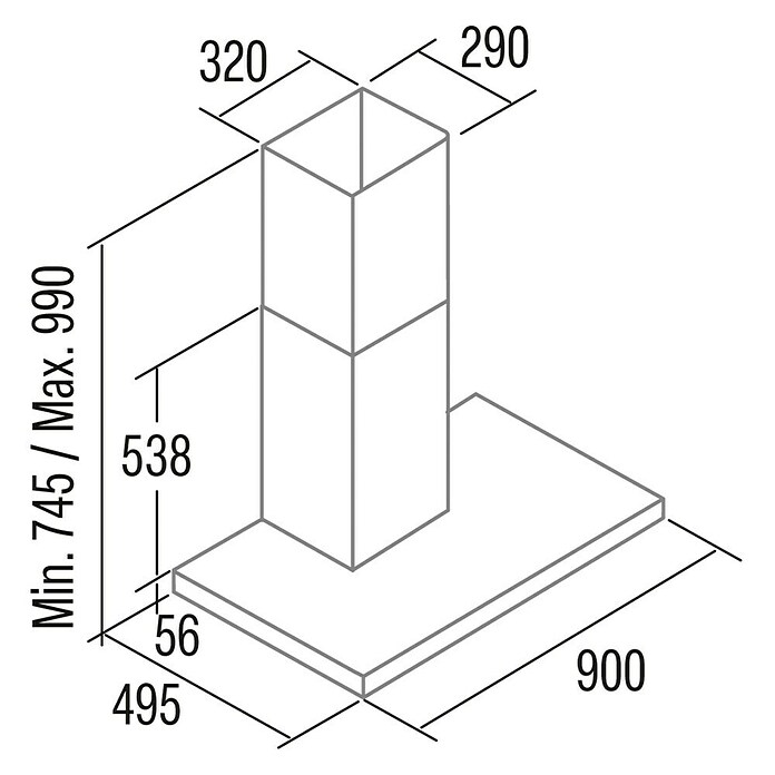 Cata Campana de pared Sygma 9010 X (Ancho: 90 cm, Máx. Potencia del ventilador en modo extracción: 800 m³/h, Inox) | BAUHAUS