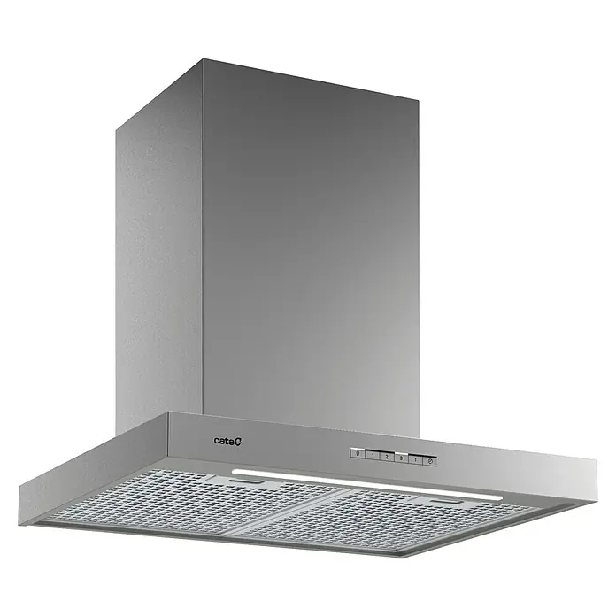 Cata Campana de pared Sygma 6010 X - Ancho: 60 cm, Máx. Potencia del ventilador en modo extracción: 800 m³/h, Inox - Primer plano de una campana extractora de acero inoxidable de Cata, que ofrece un diseño moderno y funcionalidad eficiente para cualquier cocina.