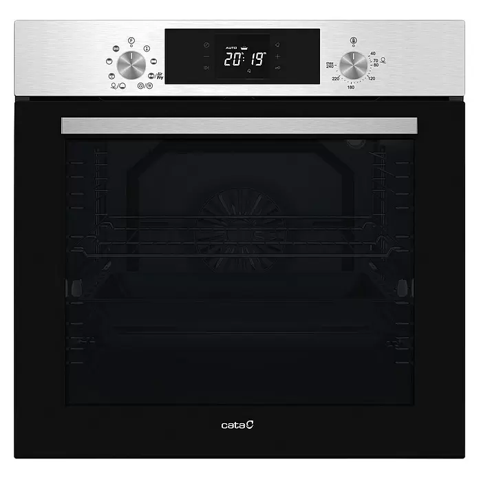 Cata Horno empotrado 8008 X Air Fryer - Número de tipos de calentamiento: 8 ud., Volumen horno: 80 l - Horno eléctrico empotrable con puerta de cristal negro y panel de control de acero inoxidable con pantalla digital y mandos giratorios.