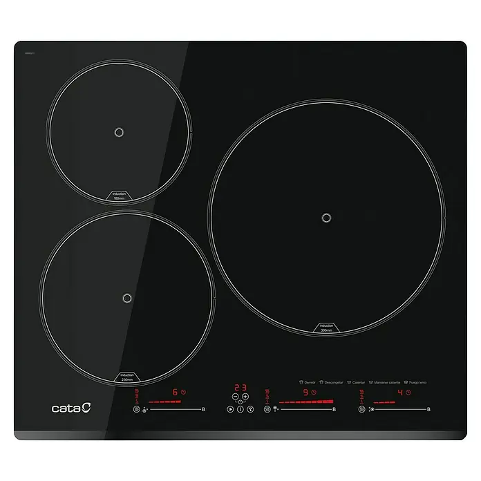 Cata Placa de cocción INSB 6003E2 BK - Número de fogones de inducción: 3 ud., Vidrio - La placa de inducción Cata negra con tres zonas de cocción ofrece control preciso de la temperatura y un diseño moderno para cualquier cocina.