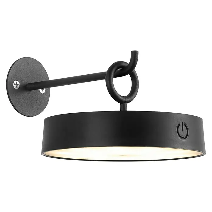 Lavida Akku-Wandleuchte Avellino - 8,75 x 15,4 x 12,8 cm, Schwarz, Warmweiß, 1,5 W, IP44 - Moderne schwarze Wandleuchte mit rundem Lampenschirm und Bügel zur Befestigung an der Wand. Sie spendet warmes Licht und ist ein Blickfang.