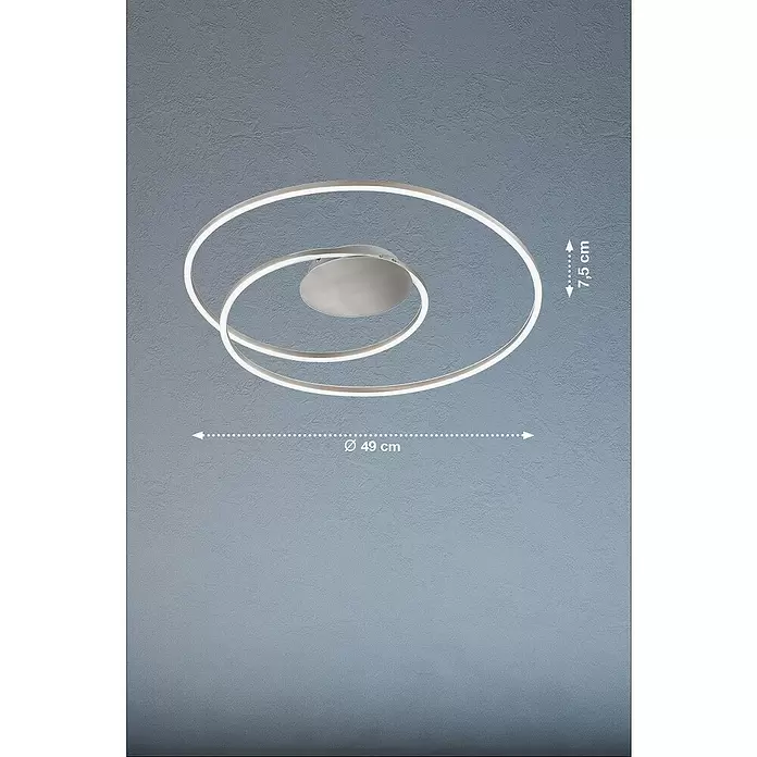 Fischer & Honsel LED-Deckenleuchte rund Holy - 33 W, Ø x H: 49 x 7,5 cm, Nickel, Mehrfarbig - Moderne silberne LED-Deckenleuchte mit Spiraldesign, 49 cm Durchmesser und 7,5 cm Höhe.
