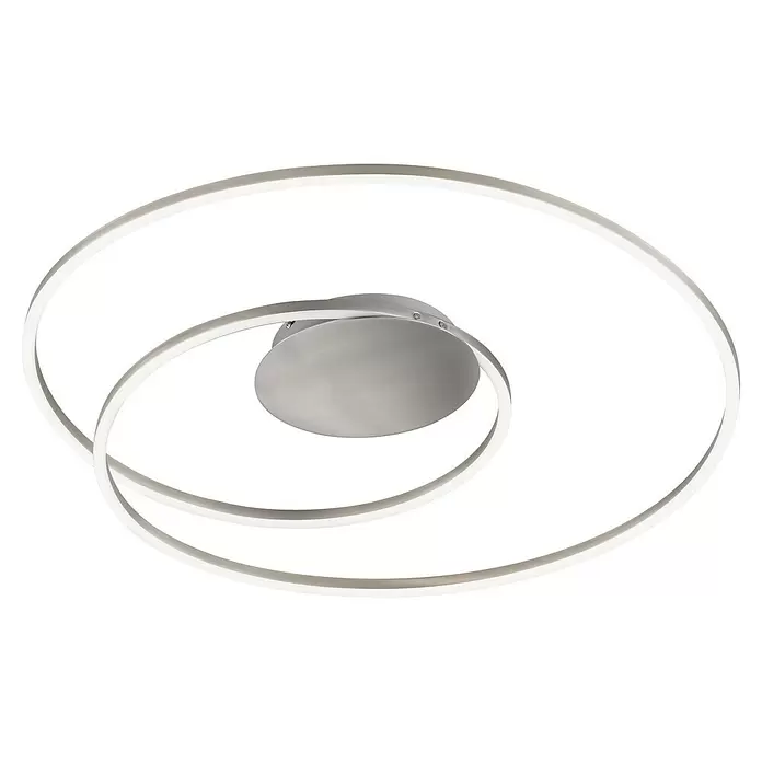 Fischer & Honsel LED-Deckenleuchte rund Holy - 33 W, Ø x H: 49 x 7,5 cm, Nickel, Mehrfarbig - Moderne LED-Deckenleuchte mit zwei ineinander verschlungenen, leuchtenden Silberringen und einer gebürsteten Metallbasis.