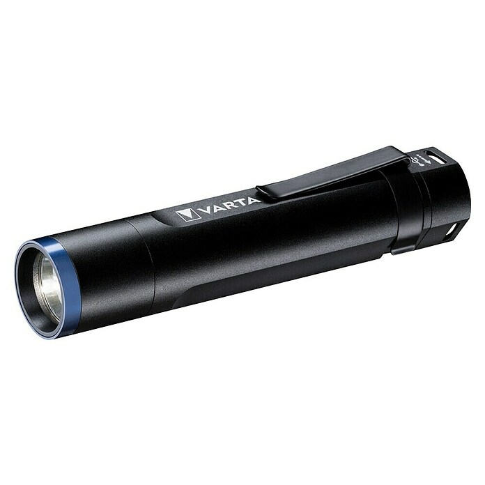 VARTA Taschenlampe LED aufladbar, Night Cutter F20R Leuchte, Lampe mit vier Leuchtmodi, inkl. Micro-USB Ladekabel, spritzwassergeschützt, kleine Taschenleuchte, schwarz