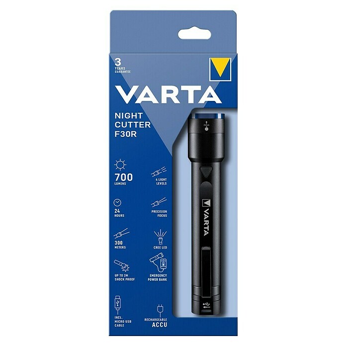 Varta Zaklamp F30R (225 x 40 x 40 mm, 500 lm) | BAUHAUS