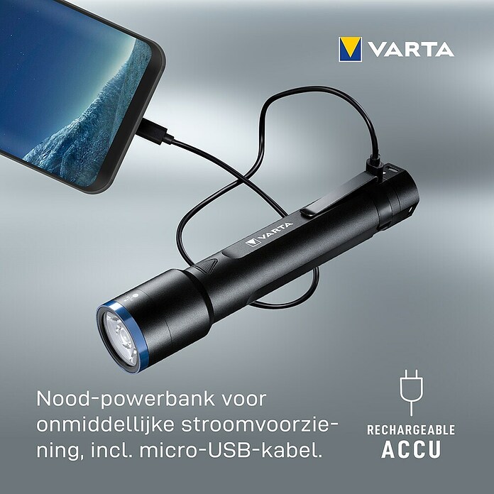 Varta Zaklamp F30R (225 x 40 x 40 mm, 500 lm) | BAUHAUS