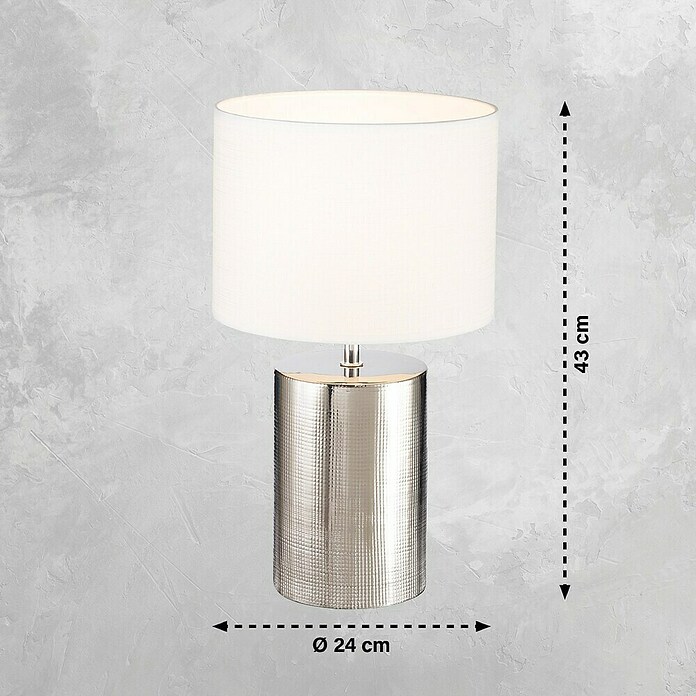 Fischer & Honsel Tischleuchte rund Prata (40 W, Ø x H: 24 x 43 cm, Silber antik, Weiß, E27) | BAUHAUS