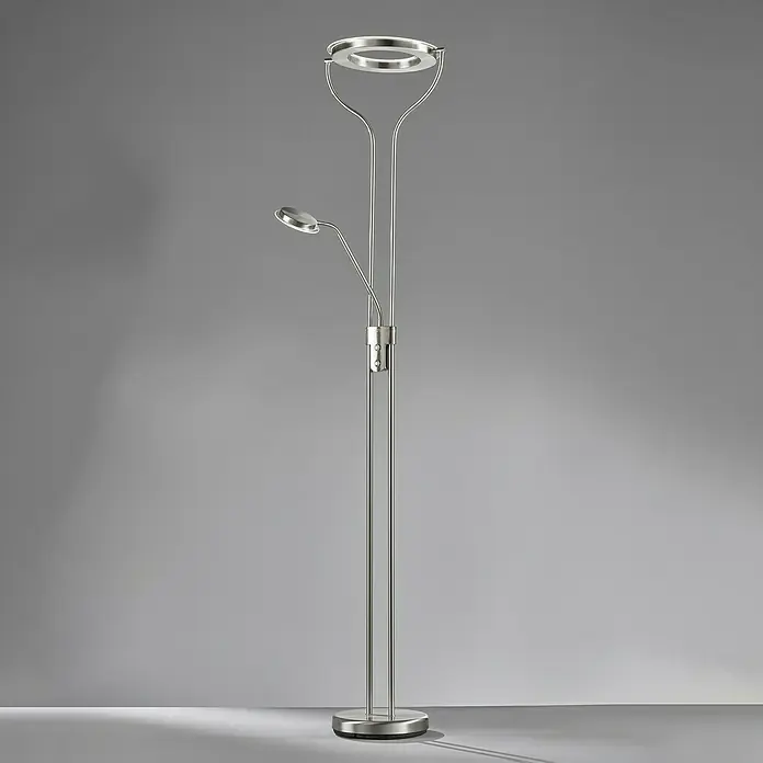Fischer & Honsel LED-Stehleuchte Davos - 36,5 W, Höhe: 180 cm, Nickel, Mehrfarbig - Elegante Stehlampe mit zwei Leuchten und einem modernen Design. Ideal zur stilvollen Beleuchtung von Wohnräumen.