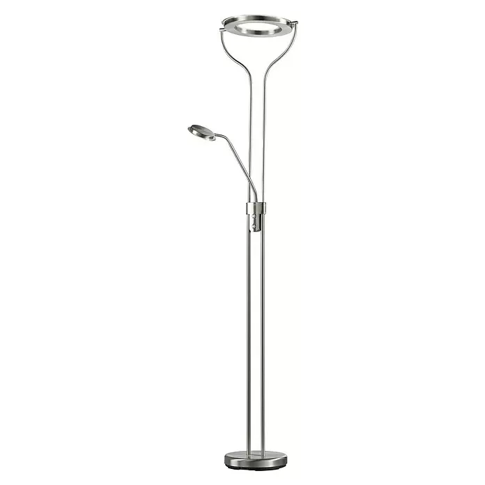 Fischer & Honsel LED-Stehleuchte Davos - 36,5 W, Höhe: 180 cm, Nickel, Mehrfarbig - Stehleuchte aus gebürstetem Metall mit Deckenfluter und verstellbarer Leselampe.