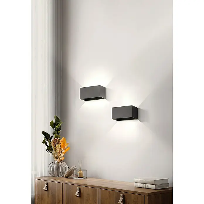 Fischer & Honsel LED-Wandleuchte Wallo - 12 W, L x B x H: 10 x 20 x 10 cm, Sandschwarz, Warmweiß - Wandleuchten: Zwei moderne, graue Wandleuchten mit indirektem Licht setzen stilvolle Akzente in jedem Raum und sorgen für eine angenehme Atmosphäre.