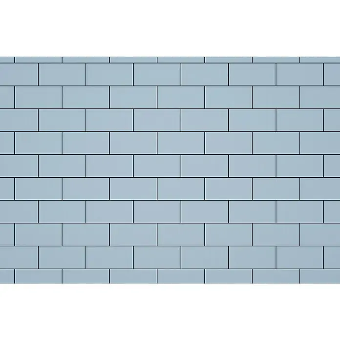 Modern Style Wandfliese Alboran Ocean - 7,5 x 15 cm, Blau, Glänzend - Ein nahtloses Muster aus hellblauen Ziegeln mit dunklen Fugen, ideal für Hintergründe oder Texturen im Innenbereich.