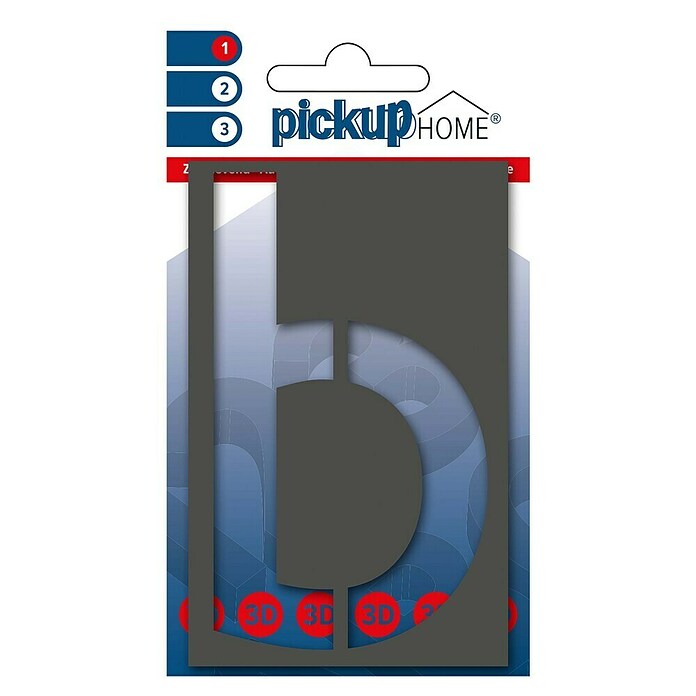 Pickup 3D Home Huisnummer (Hoogte: 10 cm, Motief: b, Grijs, Kunststof, Zelfklevend)