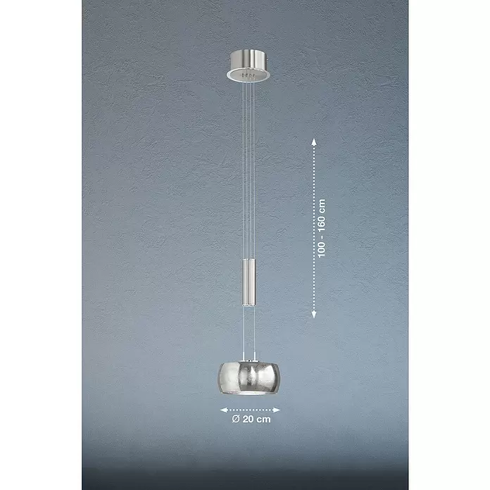 Fischer & Honsel LED-Pendelleuchte Colette - 1 Stk., 9 W, Nickel, Nickel, Warmweiß - Silberne Pendelleuchte mit strukturiertem 20cm Schirm und verstellbarer Höhe von 100-160cm.
