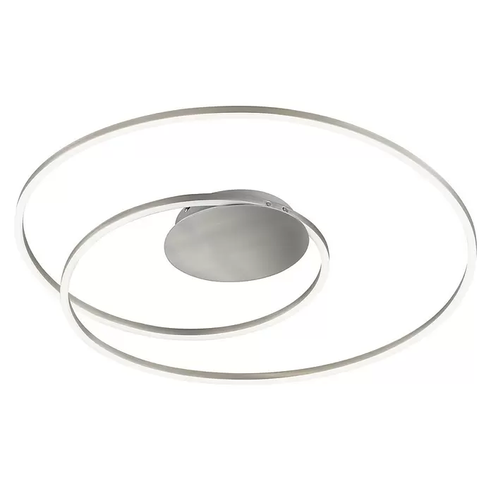 Fischer & Honsel LED-Deckenleuchte rund Holy - 38 W, Ø x H: 68 x 8 cm, Nickel, Mehrfarbig - Moderne LED-Deckenleuchte mit zwei ineinander verschlungenen weißen Lichtringen und einem Sockel aus gebürstetem Metall.