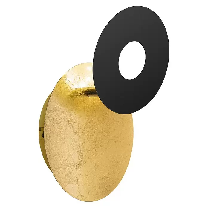 Fischer & Honsel LED-Wandleuchte Hennes - 7 W, L x B x H: 18 x 18 x 7,3 cm, Gold/Schwarz, Warmweiß, Rund - Gold-texturierte runde Wandleuchte mit schwarzem, kreisförmigem Diffusorschirm.