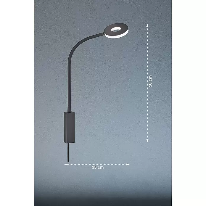 Fischer & Honsel LED-Wandleuchte Cama - 6 W, L x B x H: 35 x 10 x 50 cm, Sandschwarz, Warmweiß - Dunkelgraue Wandleuchte mit flexiblem Arm und rundem LED-Leuchtkopf, 50 cm hoch und 35 cm tief.