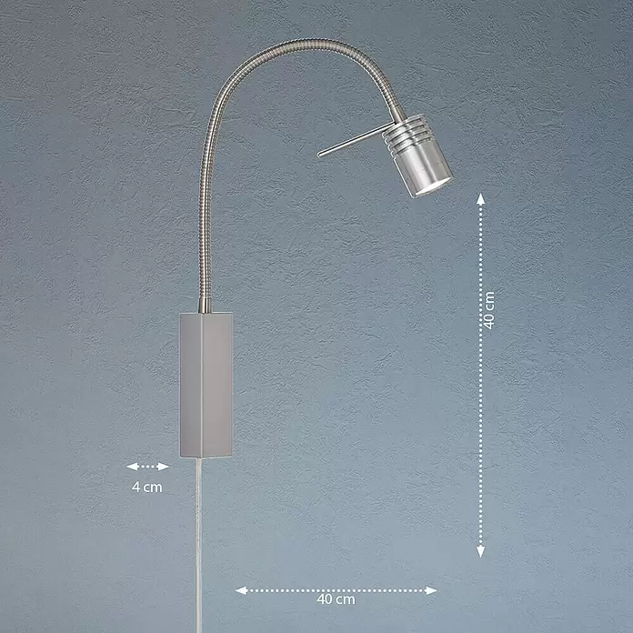 Fischer & Honsel LED-Wandleuchte River - 4,5 W, L x B x H: 40 x 4 x 40 cm, Nickel, Warmweiß - Silberne flexible Schwanenhals-Wandleselampe mit Spotlicht.