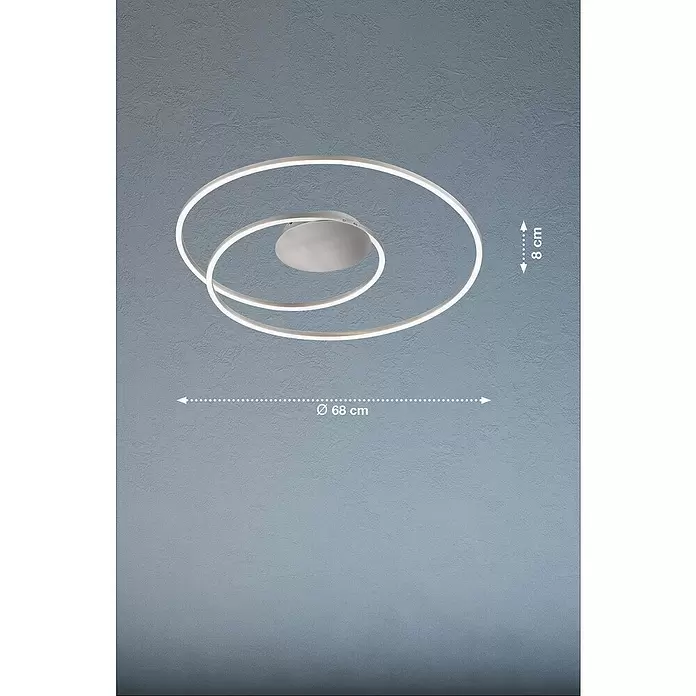 Fischer & Honsel LED-Deckenleuchte rund Holy - 38 W, Ø x H: 68 x 8 cm, Nickel, Mehrfarbig - Moderne weiße/silberne spiralförmige LED-Deckenleuchte, Ø 68 cm, 8 cm hoch.