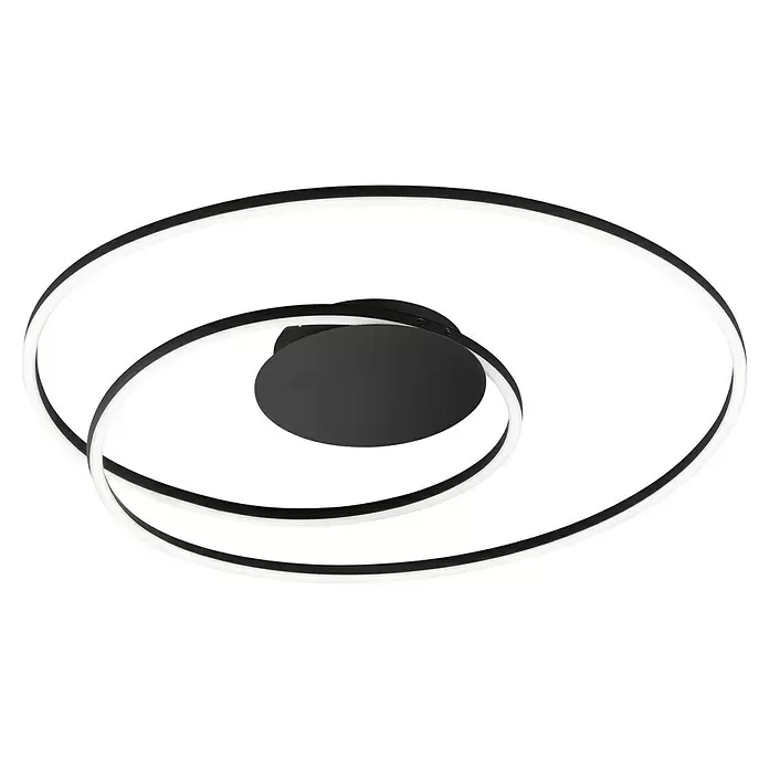 Fischer & Honsel LED-Deckenleuchte rund Holy - 38 W, Ø x H: 68 x 8 cm, Sandschwarz, Mehrfarbig - Moderne schwarze LED-Deckenleuchte mit ineinander verschlungenen beleuchteten Ringen.