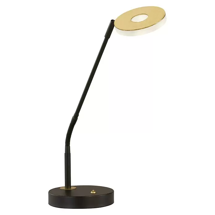 Fischer & Honsel Dent LED-Tischleuchte - 7,5 W, L x B x H: 16 x 16 x 60 cm, Gold/Sandschwarz, Mehrfarbig - Schwarze Schreibtischlampe mit flexiblem Hals, rundem Fuß und goldenem, rundem LED-Leuchtkopf.