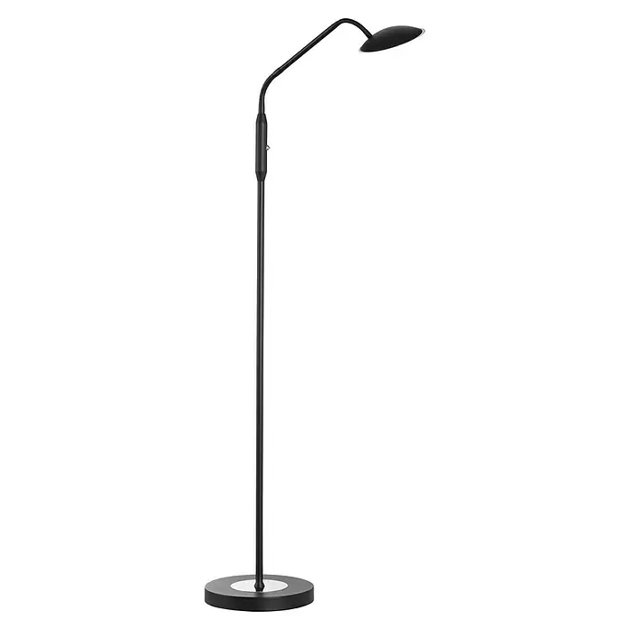 Fischer & Honsel Tallri LED-Stehleuchte - 7,5 W, Höhe: 135 cm, Sandschwarz, Mehrfarbig, Anzahl Leuchtenköpfe: 1 Stk. - Schwarze moderne Stehleuchte mit dünnem, verstellbarem Hals und rundem Sockel.