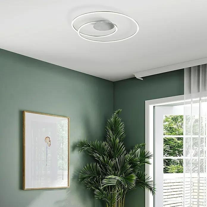 Fischer & Honsel LED-Deckenleuchte rund Holy - 38 W, Ø x H: 68 x 8 cm, Nickel, Mehrfarbig - Moderne LED-Deckenleuchte mit einzigartigem Spiraldesign, die jedem Raum eine elegante Note verleiht. Perfekt für stilvolle Beleuchtung.