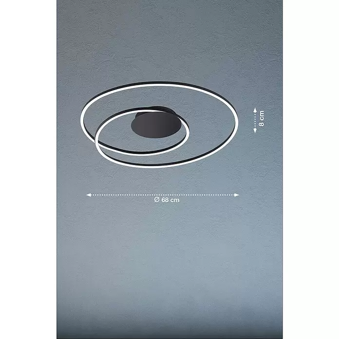 Fischer & Honsel LED-Deckenleuchte rund Holy - 38 W, Ø x H: 68 x 8 cm, Sandschwarz, Mehrfarbig - Moderne LED Deckenleuchte mit schwarzem Spiralrahmen und zwei beleuchteten weißen Ringen. Ø 68 cm, 8 cm hoch.