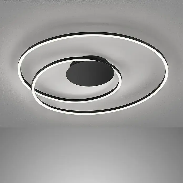 Fischer & Honsel LED-Deckenleuchte rund Holy - 38 W, Ø x H: 68 x 8 cm, Sandschwarz, Mehrfarbig - Eine moderne LED-Deckenleuchte mit einem spiralförmigen Design und schwarzem Finish, die ein stilvolles und helles Ambiente schafft.