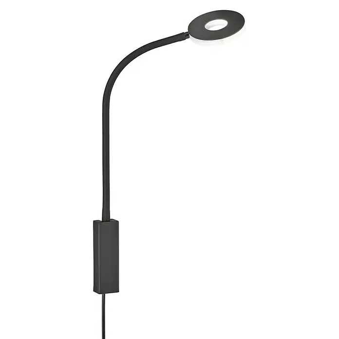 Fischer & Honsel LED-Wandleuchte Cama - 6 W, L x B x H: 35 x 10 x 50 cm, Sandschwarz, Warmweiß - Dunkle, moderne LED-Wandleuchte mit flexiblem Hals und kreisförmigem Leuchtkopf, ideal für Schlafzimmer oder Arbeitsbereiche.