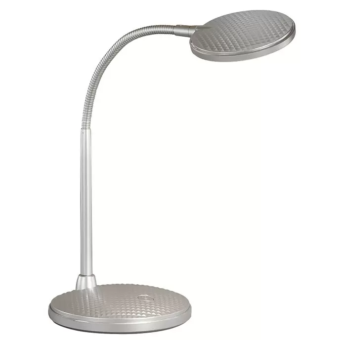 Fischer & Honsel LED-Tischleuchte Work - 4,5 W, L x B x H: 22 x 14,5 x 36,5 cm, Silber, Warmweiß - Silberne Schreibtischlampe mit flexiblem Schwanenhals, runder texturierter Basis und texturiertem ovalem Lampenkopf.