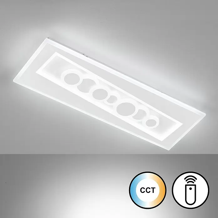 Fischer & Honsel LED-Deckenleuchte Ratio - 22 W, L x B x H: 63 x 21 x 6 cm, Weiß, Mehrfarbig - Weiße rechteckige LED-Deckenleuchte mit modernen leuchtenden Kreiselementen, CCT-verstellbar und fernbedienbar.