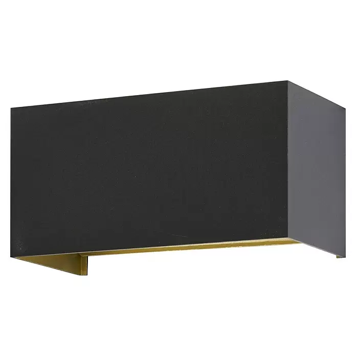 Fischer & Honsel LED-Wandleuchte Wallo - 12 W, L x B x H: 10 x 20 x 10 cm, Sandschwarz/Gold, Warmweiß - Rechteckige dunkelgraue Wandleuchte mit strukturierter Oberfläche und goldenem Innenbereich.
