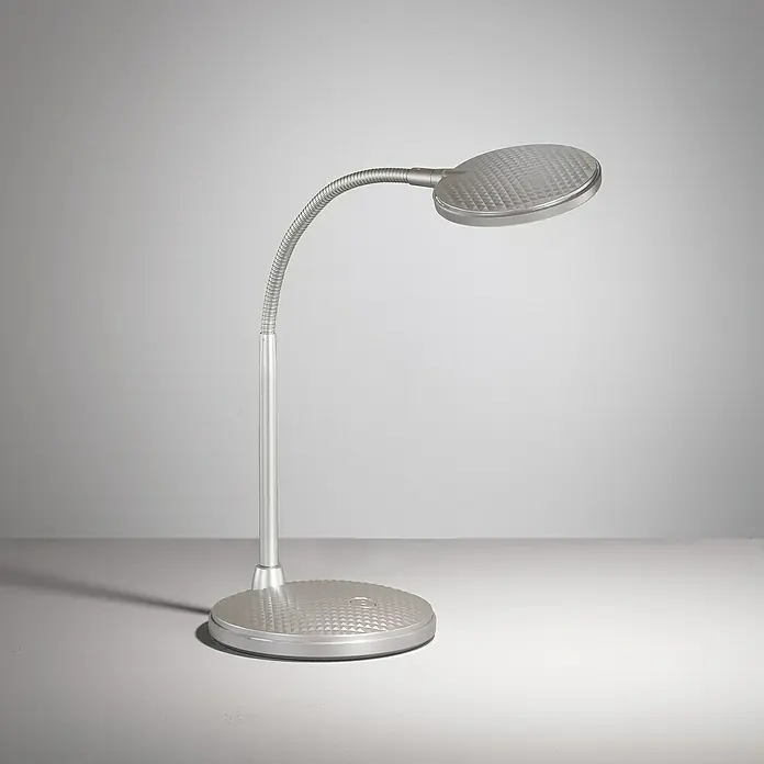 Fischer & Honsel LED-Tischleuchte Work - 4,5 W, L x B x H: 22 x 14,5 x 36,5 cm, Silber, Warmweiß - Silberne Schreibtischlampe mit flexiblem Hals und runder Basis. Die Lampe hat ein modernes Design und eignet sich gut für den Einsatz im Büro.