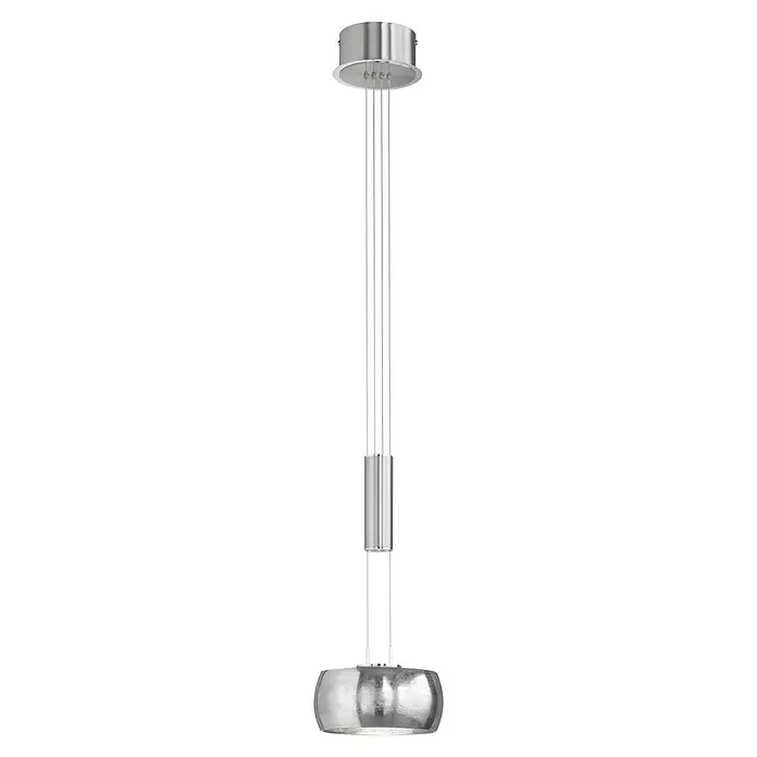 Fischer & Honsel LED-Pendelleuchte Colette - 1 Stk., 9 W, Nickel, Nickel, Warmweiß - Moderne Pendelleuchte aus gebürstetem Metall mit zylindrischem Stiel und länglichem, texturiertem Schirm.