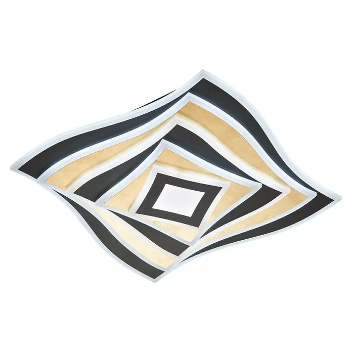 Fischer & Honsel LED-Deckenleuchte Hero - 50 W, L x B x H: 50 x 50 x 7,6 cm, Gold/Sandschwarz, Mehrfarbig - Moderne geometrische LED-Deckenleuchte mit gewelltem schwarz, weiß und gold geschichtetem Design.
