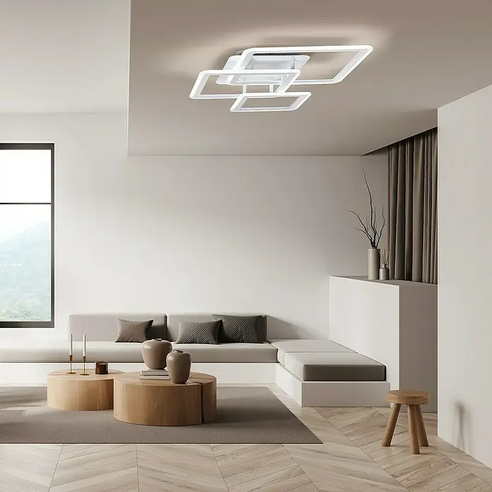 Fischer & Honsel LED-Deckenleuchte Gelder - 49,5 W, L x B x H: 40 x 54 x 12 cm, Sandweiß, Mehrfarbig, Quadratisch - Moderne Deckenleuchte mit quadratischem Design, ideal für stilvolle Innenräume. Helle, energieeffiziente Beleuchtung für Wohn- und Schlafräume.