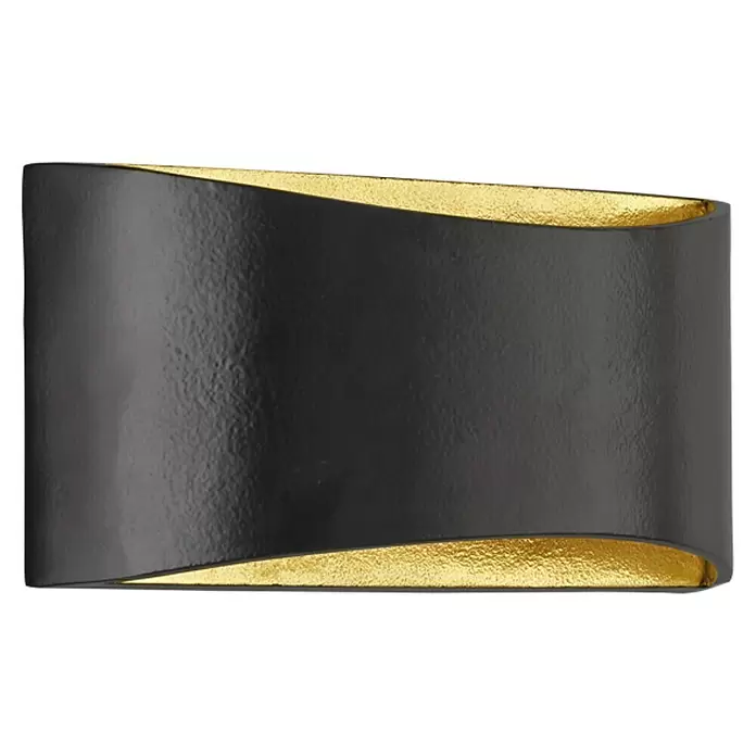 Fischer & Honsel LED-Wandleuchte Arles - 12 W, L x B x H: 30 x 9,5 x 14 cm, Schwarz/Gold, Warmweiß - Mattschwarze geschwungene Wandleuchte mit strukturierter goldener Innenseite.