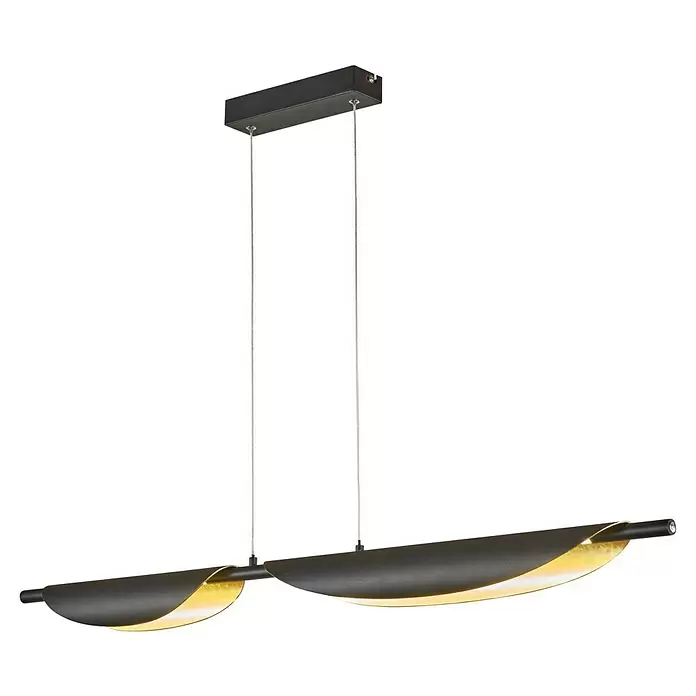 Fischer & Honsel LED-Pendelleuchte Skal - 12 W, L x B x H: 108 x 8 x 160 cm, Gold/Sandschwarz, Mehrfarbig - Moderne schwarze lineare Pendelleuchte mit goldener Innenseite.