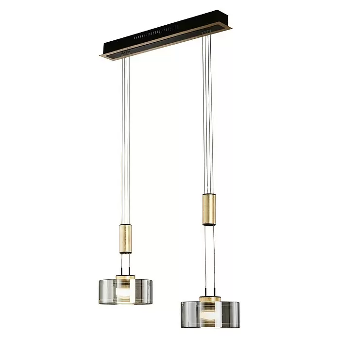 Fischer & Honsel LED-Pendelleuchte Lavin - 18 W, Gold/Schwarz, Warmweiß, 2 Stk. - Moderne lineare Pendelleuchte mit schwarzer Stange, goldfarbenen Akzenten und zwei Klarglasschirmen.