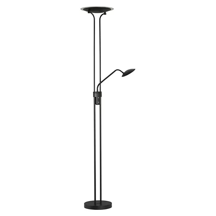 Fischer & Honsel Tallri LED-Deckenfluter - 42,5 W, Höhe: 180 cm, Sandschwarz, Mehrfarbig - Schwarze moderne Stehleuchte mit Deckenfluter und verstellbarer Leselampe.